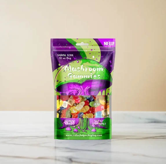 La aduana de la f&aacute;brica imprimi&oacute; los envases de pl&aacute;stico comestibles al por mayor de los bolsos de Mylar del caramelo gomoso p&uacute;rpura a prueba de humedad