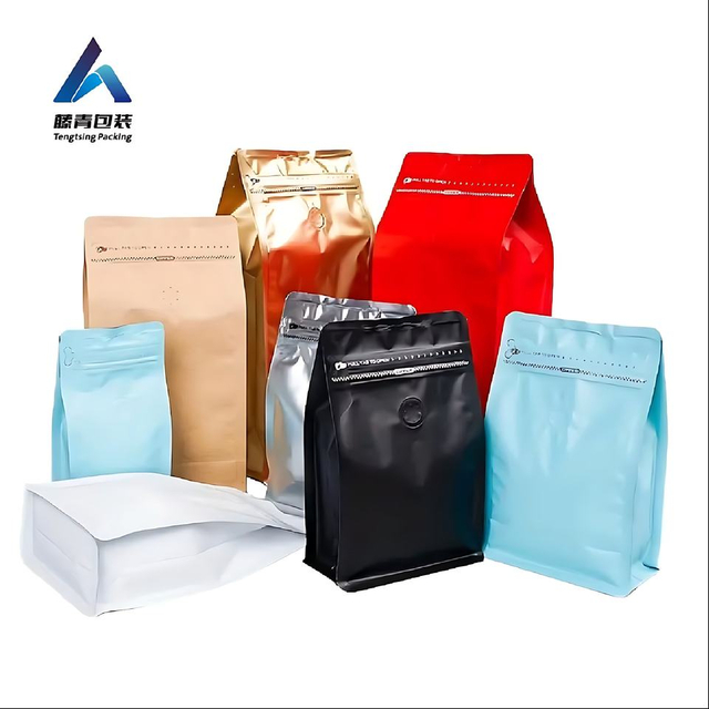 Bolsa de caf&eacute;/fondo plano con cremallera y v&aacute;lvula Papel Kraft Papel de aluminio/Bolsas de embalaje de caf&eacute; personalizables
