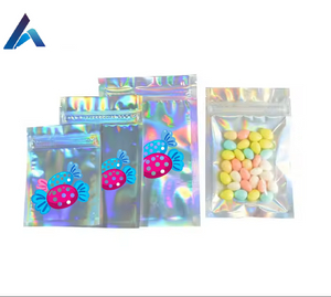 Venta al por mayor de bolsas de Mylar transparentes de un lado de 3x4 pulgadas con cierre de cremallera y hologr&aacute;fica a prueba de humedad y a prueba de olores MOQ 100 Uds
