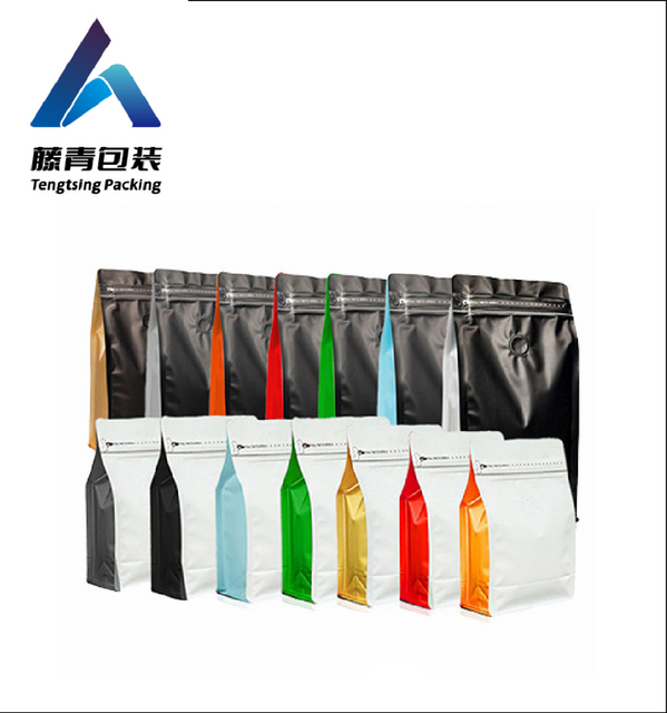 Feuille d'aluminium Kraft biod&eacute;gradable personnalis&eacute;e, fermeture &agrave; glissi&egrave;re &agrave; sens unique, pochette scell&eacute;e &agrave; gousset brillant &agrave; huit c&ocirc;t&eacute;s, sacs d'emballage de th&eacute; en grains de caf&eacute;