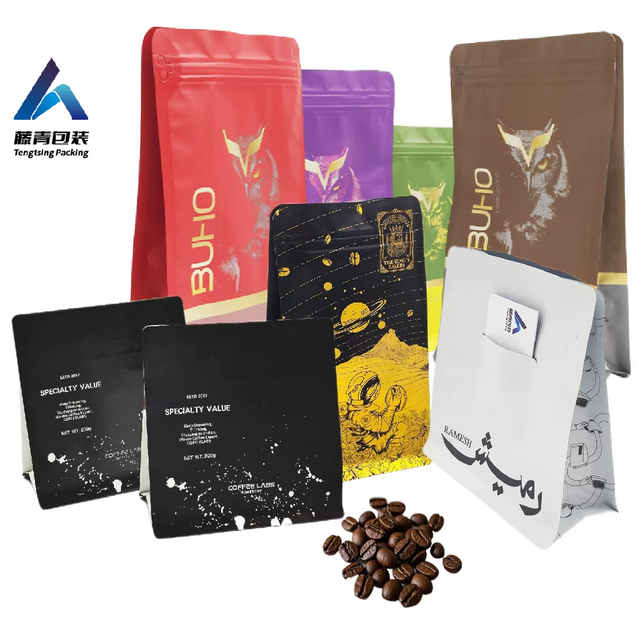 Sacs en plastique adapt&eacute;s aux besoins du client de poches d'emballage de caf&eacute; de fond plat de 12oz 500g 1kgs avec la conception imprim&eacute;e par valve